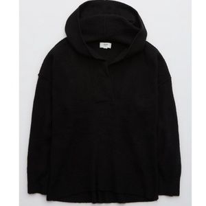Aerie CozyUp Waffle Sweater Hoodie, XL, Black